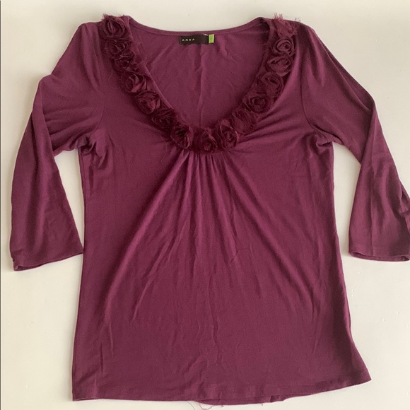 AREA Tops - AREA Purple Flower Ruffled 3/4 Sleeve Blouse Women’s Size Small